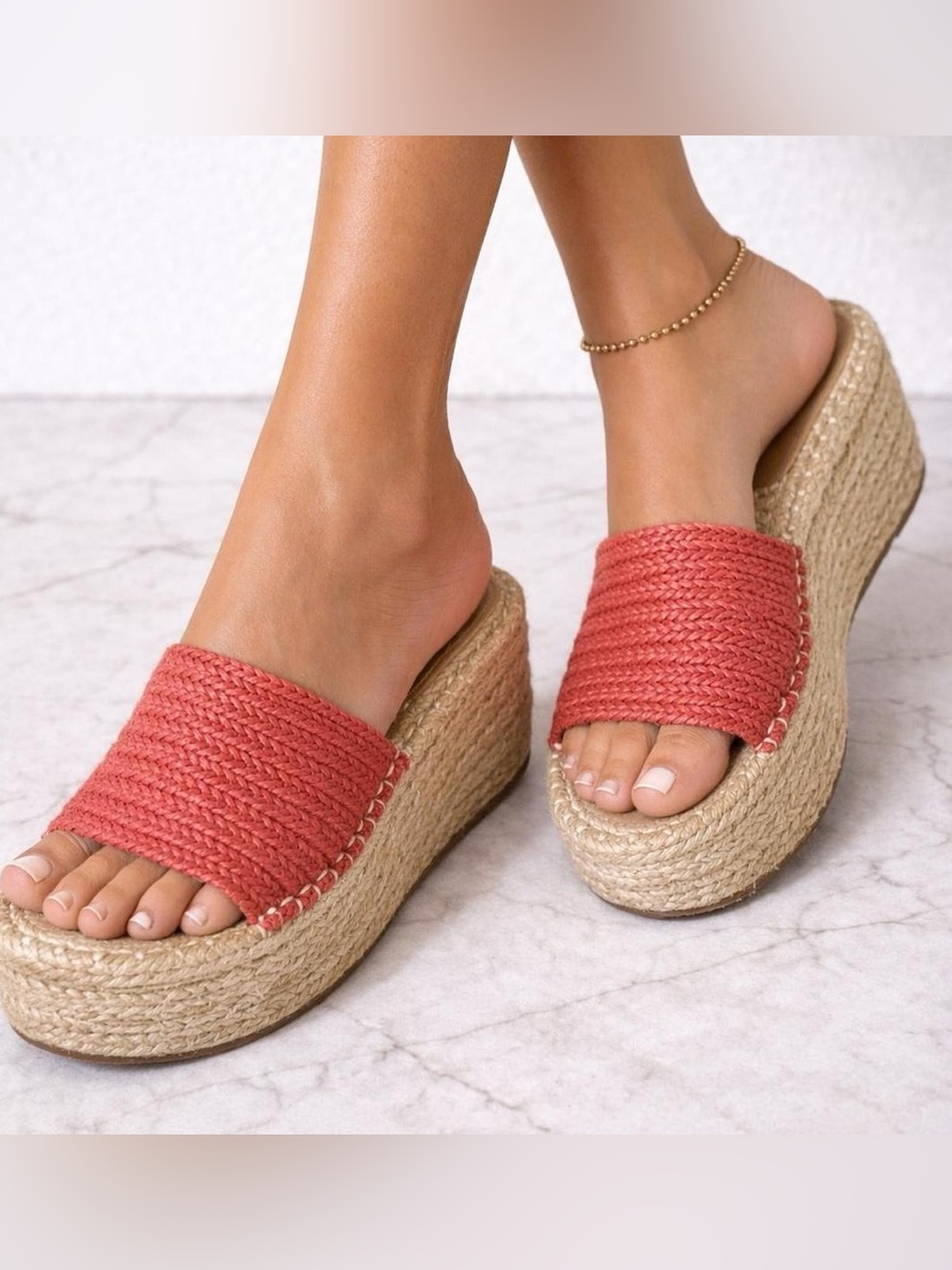BEAST FASHION Pink Coral Sandals Espadrille Platform Size 8